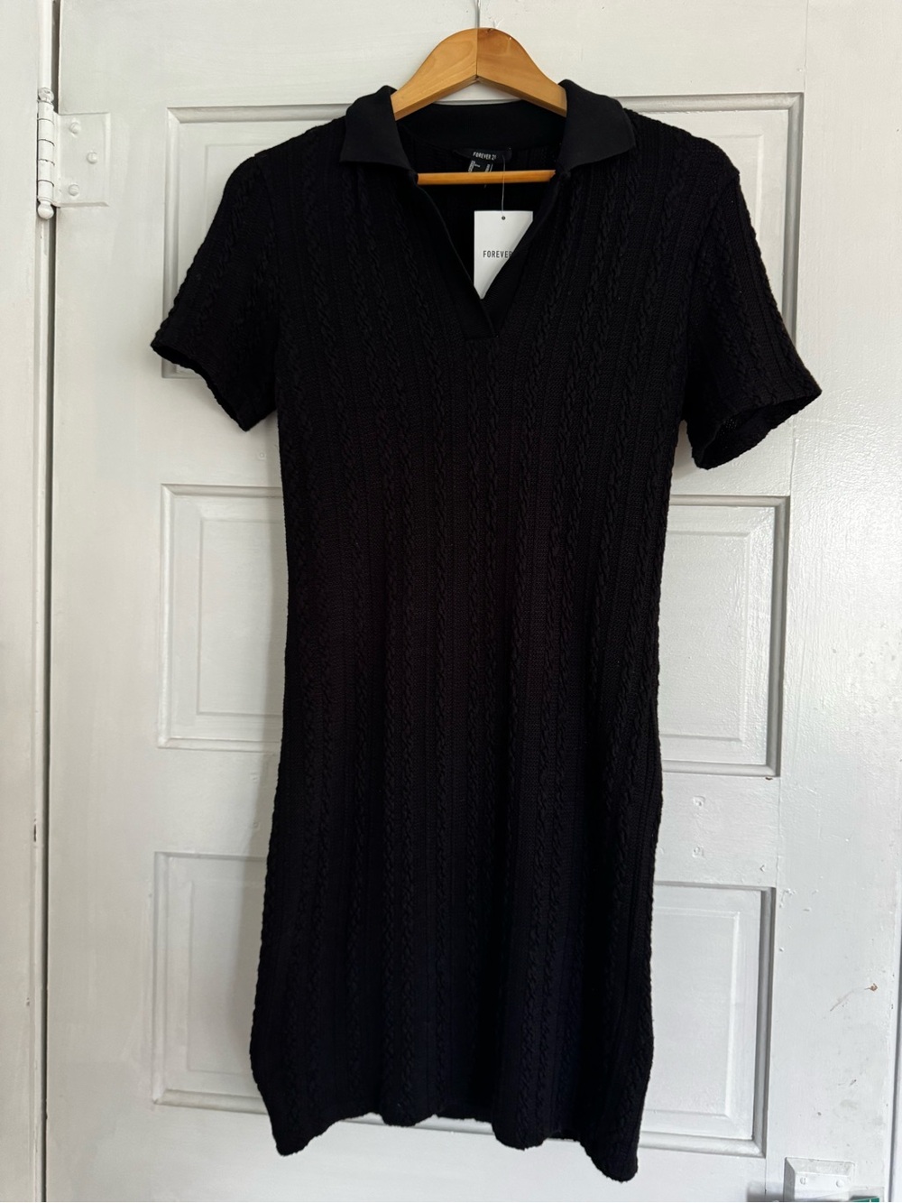Forever 21 Black Mini Dress with Polo Collar Cable Knit Medium NWT